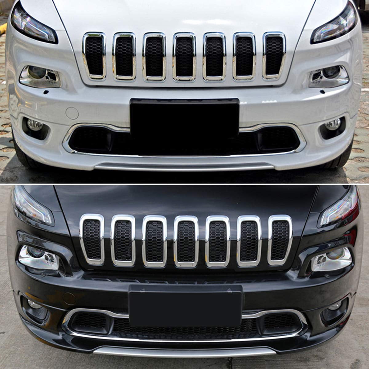Replacement Grille Inserts Covers Fit For Jeep Cherokee Chrome Black 2014-2018