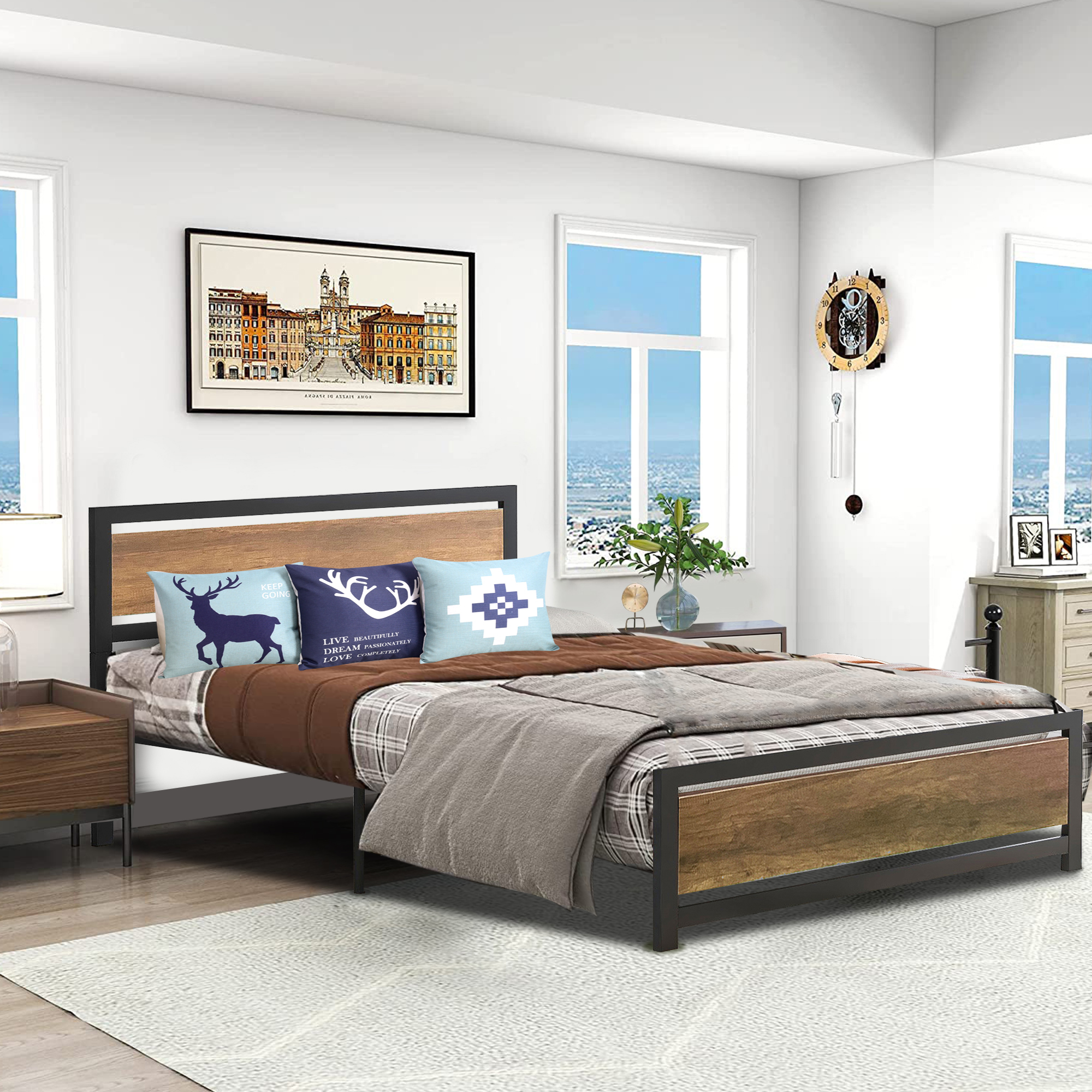 Buy SYNGAR Black Queen Platform Metal Bed Frame Mattress Foundation