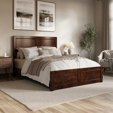AFI Berkshire Queen Solid Wood Low Profile Platform Bed with Matching Footboard, Walnut