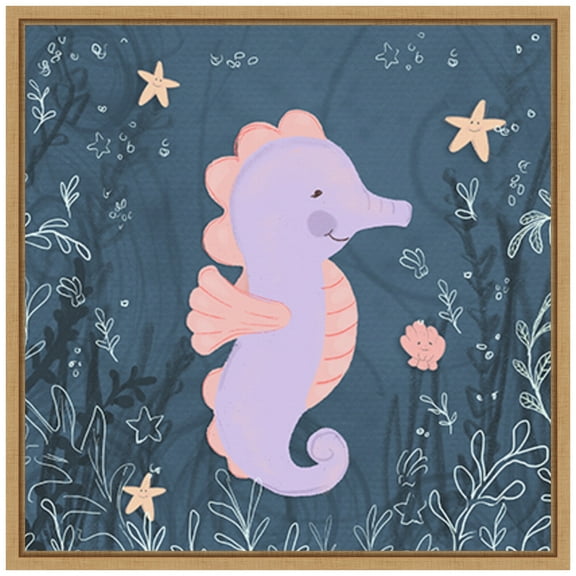 Amanti Art Seahorse and Turtle Blue I Framed Canvas Wall Art Print