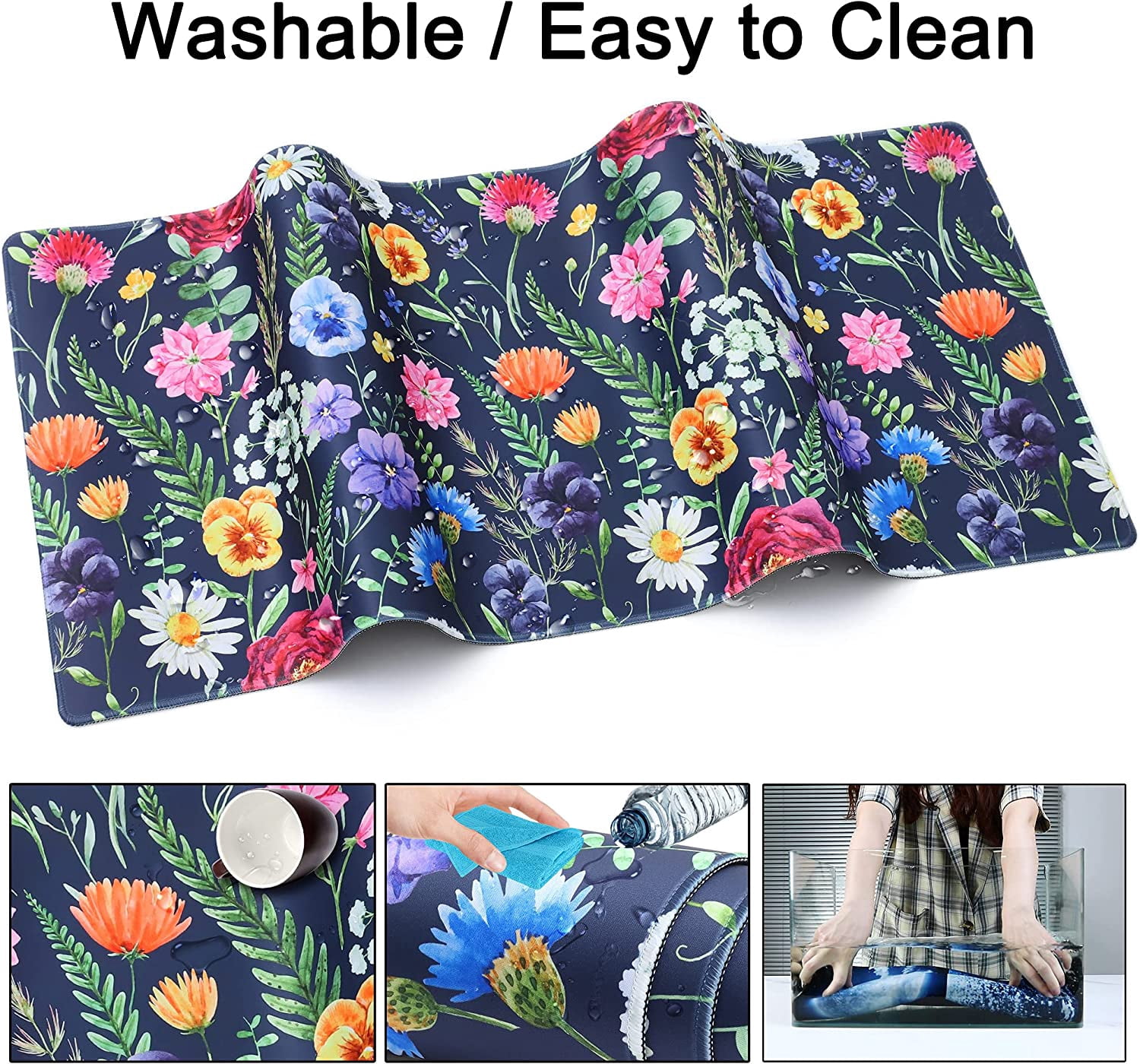 Desk Mat,Large Mouse Pad 35''''×15.6''''×0.12'''' XXL Extended Gaming Mouse Pad Mat with Non-Slip Base Stitched Eges Mousepad for Computer,Office,Keyboard and Laptop - Floral Background 1