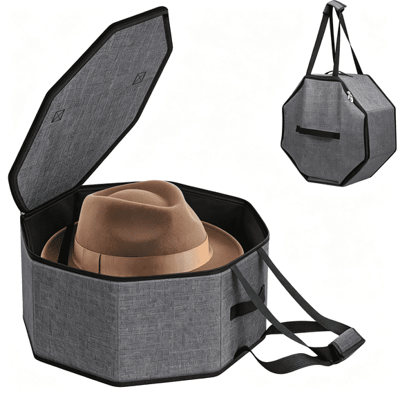 XIBUFE Hat Box for Travel and Storage,Collapsible Cap Case for Mens Fedora Organizer,Hat Storage Box for Men and Women for Closet,Cap Carrier with Handles,Grey