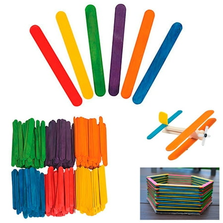200 Pcs Wood Popsicle Sticks Assorted Colors Wooden Craft Sticks 4-1/2 x 3/8 (Best Popsicle Stick Bridge Design)