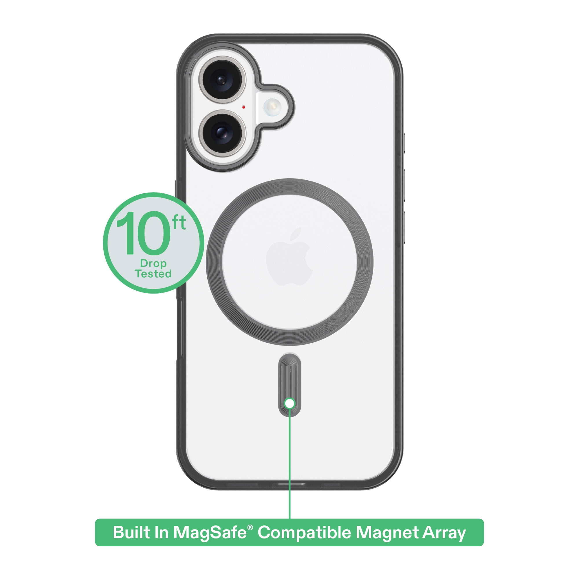 onn MagSafe Compatible Phone Case for iPhone 16 - Metallic Gray/Clear