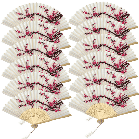 Thy Collectibles Pack of 12 Handheld Paper and Bamboo Folding Fans for Wedding Party, Church, Festivals, Home - Cherry Blossoms