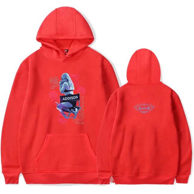 Addison Rae Album The Addison Tour 2025 Merch Chandails à Capuchon Femmes Hommes Chandail en Molleton Décontracté à Manches Longues Vêtements,TP,Rouge