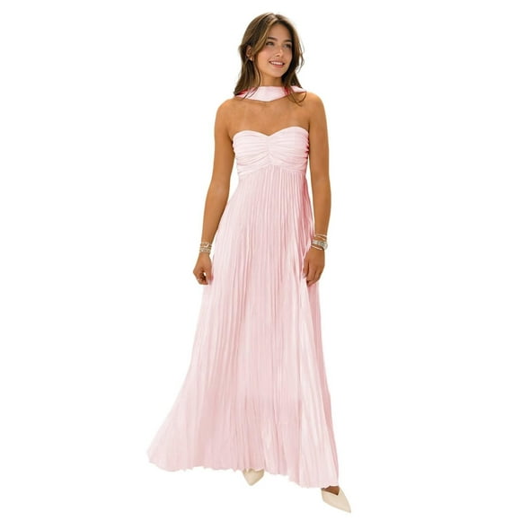 Vestido largo de gasa Inkomise para dama de honor con bufanda, corte en A, rosa
