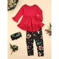 thumbnail image 3 of goowrom Girl?s Ruffles Long Sleeve Tops and Print Long Pants with Headband Set, 3 of 8