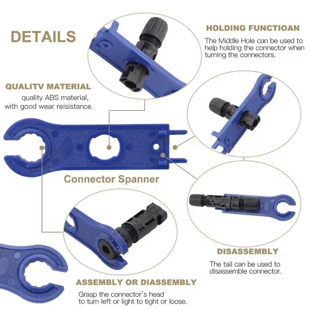 Solar Crimping Tool Set Photovoltaic Solar Connector Kit 1000V 30A Panel Solor Connectors for PV/ Cable 2.5/4/6mm2,1*Solar Crimping Tool Set,As Shown