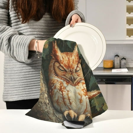 

BZSMCE Kitchen Towels Creative Owl Sleeps The Branch Pattern Durable Kitchen Towel