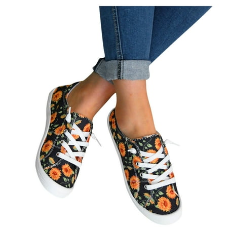 

eczipvz Non Slip Shoes for Women Women Sneakers Shoes with Arch Support Casual Slip On Comfort Flats Canvas Womens Walking Fall Black