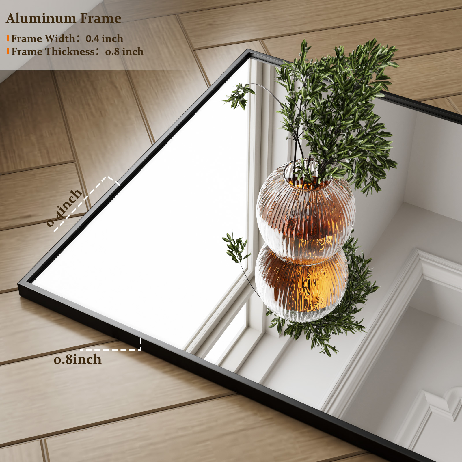Beautypeak 36" x 24" Rectangular Bathroom Wall Mirror, Black photo 8