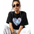 thumbnail image 2 of Women's Graphic T-Shirt Black S Women's Tops Love Heart Denim Patchwork Crew Neck Short Sleeve Shirts for Women, 2 of 3