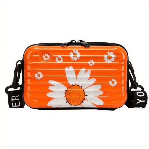 HMSHA Mini Hard PVC Square Box Women‘s Floral Printed Crossbody Bag Fashionable Lipstick Mobile Phone Bag Cute Mini Makeup Box