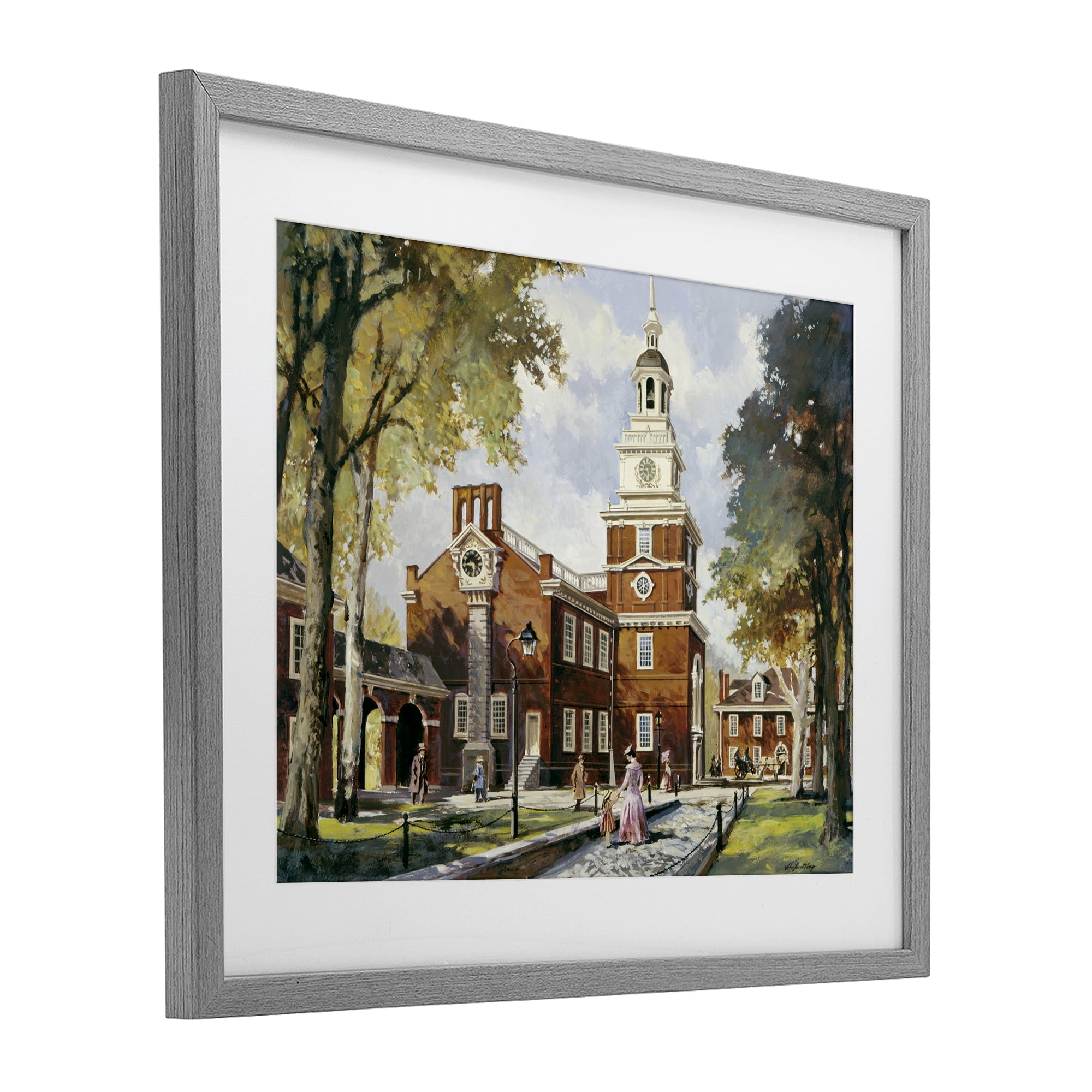 Independence Hall Colonial Times Gray Framed Print Under Glass, design by Wind River Studios