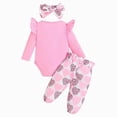 thumbnail image 6 of TOWED22 Newborn Baby Girl Outfits Clothes 3-Piece Fall Winter Long Sleeve Round Neck Floral Romper Jumpsuit Bow Pants Headband Bodysuit Set(Pink,0-3 M), 6 of 8