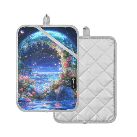 

Yayeee Pot Holders for Kitchen Heat Resistant with Pocket Set of 2 7x9.8 Beautiful Floral Moon