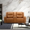 thumbnail image 2 of Roundhill Furniture Cozura Leather Power Dual Recling Loveseat with Console, Silverado Butternut, 2 of 13
