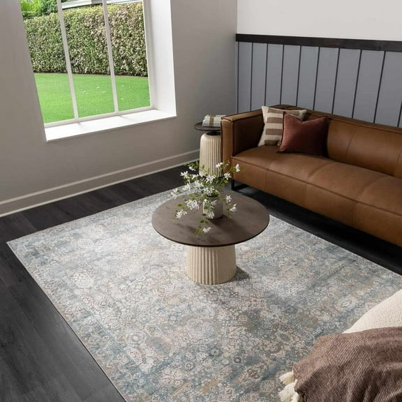 Hauteloom Hartsel Living Room, Bedroom Area Rug - Traditional - Gray, Teal, Navy - 10' x 14'