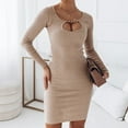 thumbnail image 2 of Stichou Womens Long Sleeve Sweater Dress Casual Cut Out Bodycon Mini Winter Dress Trendy Ribbed Ladies Spring Sweater Khaki XL, 2 of 8
