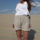 thumbnail image 2 of Pantalones cortos casuales para mujer con ribete de volantes, cintura elástica, bolsillos laterales de color puro, pantalones cortos holgados, gris XL, 2 of 6