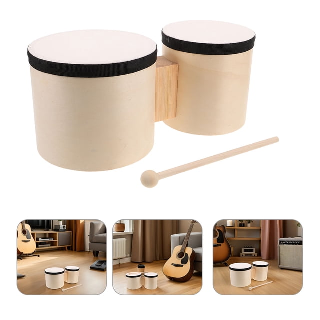 LIFKOME 1Sets Beginner Wooden Bongos Hand Drum with for Music Performance