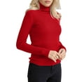 thumbnail image 3 of Suéteres Acanalados para Mujer, Lindos Suéteres de Punto de Cuello Alto, Ajustados y Cálidos Rojo un Tamaño, 3 of 9