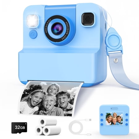 Kids Instant Print Camera 1080P HD Digital Video Instant Camera with 32G TF Card and Printing Paper Gift for Girls and Boys Ages 3-12 Blue