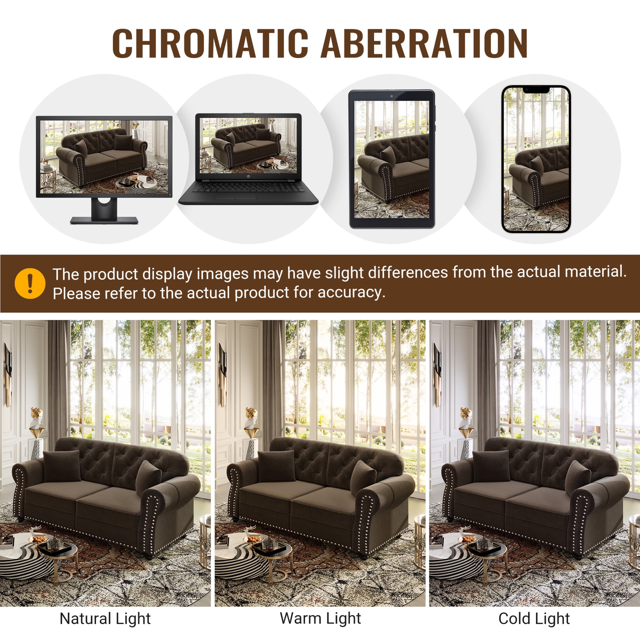 Noble House Kieran 5-Seater Velvet Chesterfield Sofa, Modern Tufted Armchair with Nailhead Trim and Ottoman, Brown