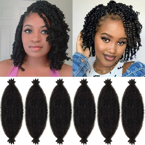 shiyou-8 Inch Pre-Separated Springy Afro Twist Hair 6 Packs Marley Twist Crochet Braiding Hair Natural Black Spring Twist Hair for Soft Locs Hair Synthetic Hair Extensions for Women(8Inch,1B)