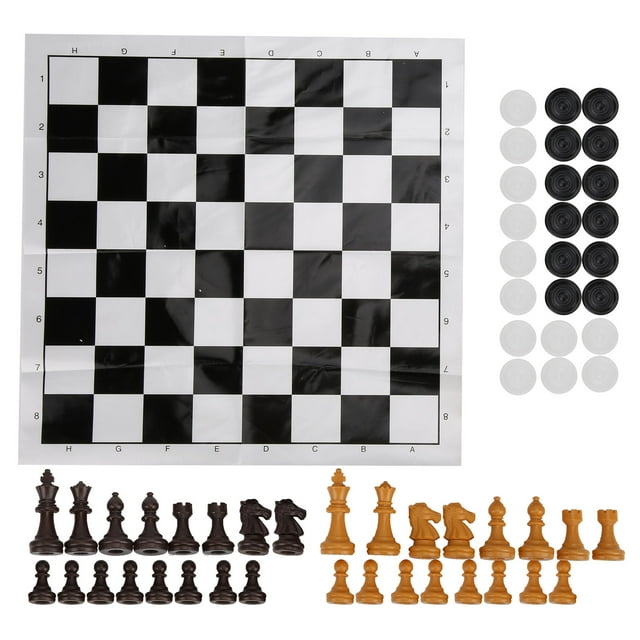Juego de ajedrez de juguete, juego de ajedrez internacional 2 en 1 de plástico, juego de damas, acabado de lujo