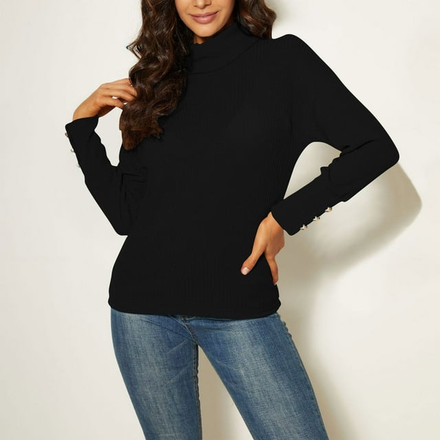 HOZADOIE Chandails pour Femmes Rétro Uni à Manches Longues Col Roulé Polyvalent Ample en Tricot Torsadé Chandail Confortable Style Automne Hiver