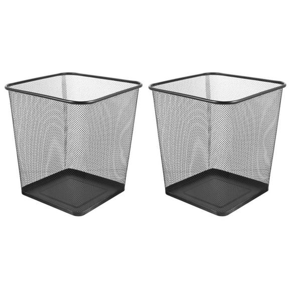 Set of 2 Metal Mesh Wastebasket Trash Can with Lid Office Black