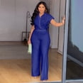 thumbnail image 2 of AURA Plus Size Women Two Piece Outfit Summer Casual Solid Top High Waist Pants Set, 2 of 7