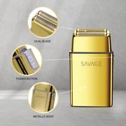 Savage Foil Shaver for Men, Professional Reciprocating Dual Blade Double Gold Foil Shaver, Hypoallergenic, Rechargeable 90 Minute Runtime, Plug and Play, Gold Metal Body, Kyoto Design, Rotary Motor