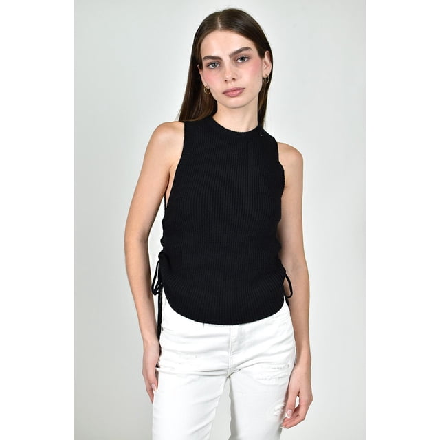 Blusa de punto con jareta ajustable /Juvenil, 0176 (Negro) negro M