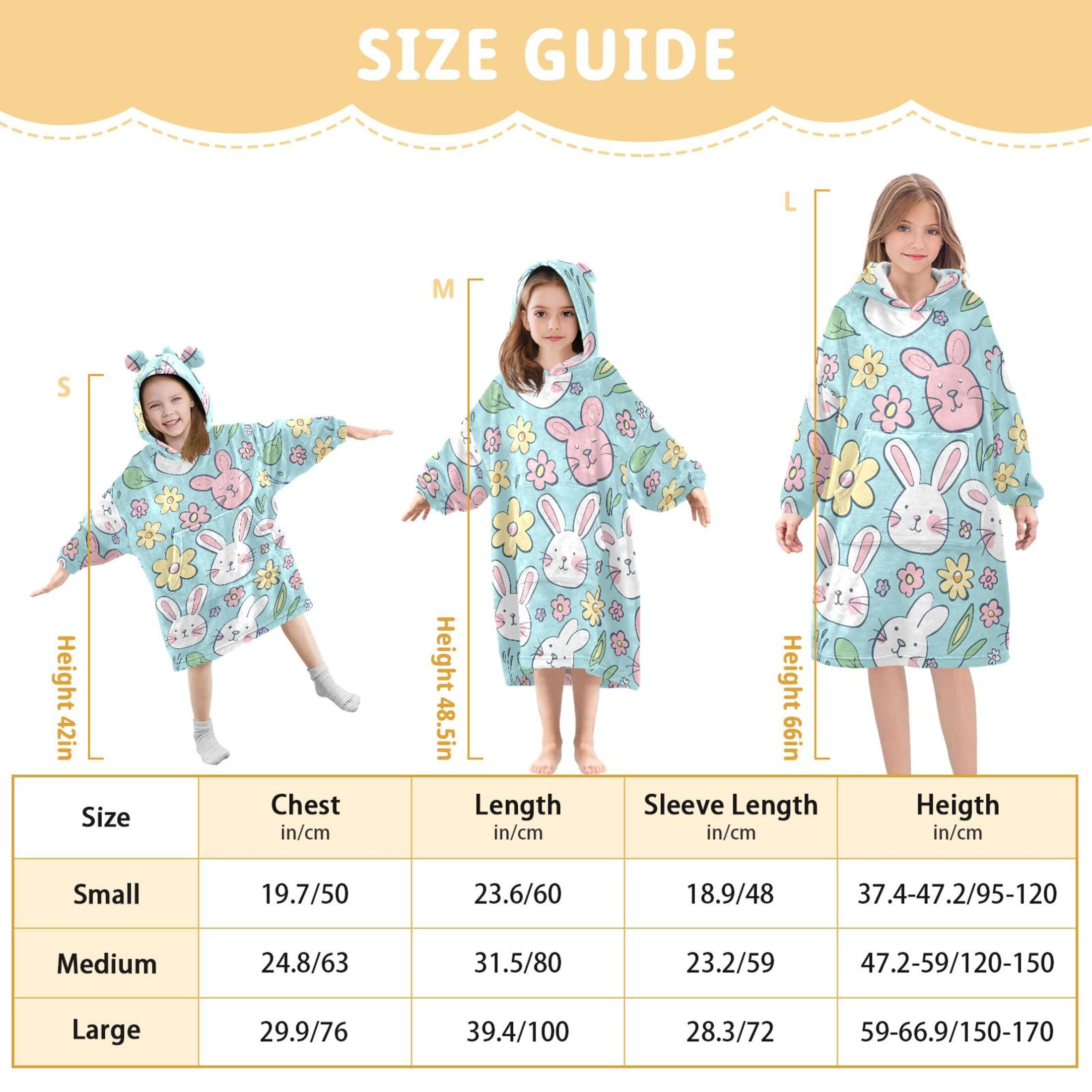 Dailycode Wearable Blanket Hoodie Oversized Sherpa Flannel Blankets with Pocket for 3-14 Year Old Bunny Rabbit and Daisy Flower