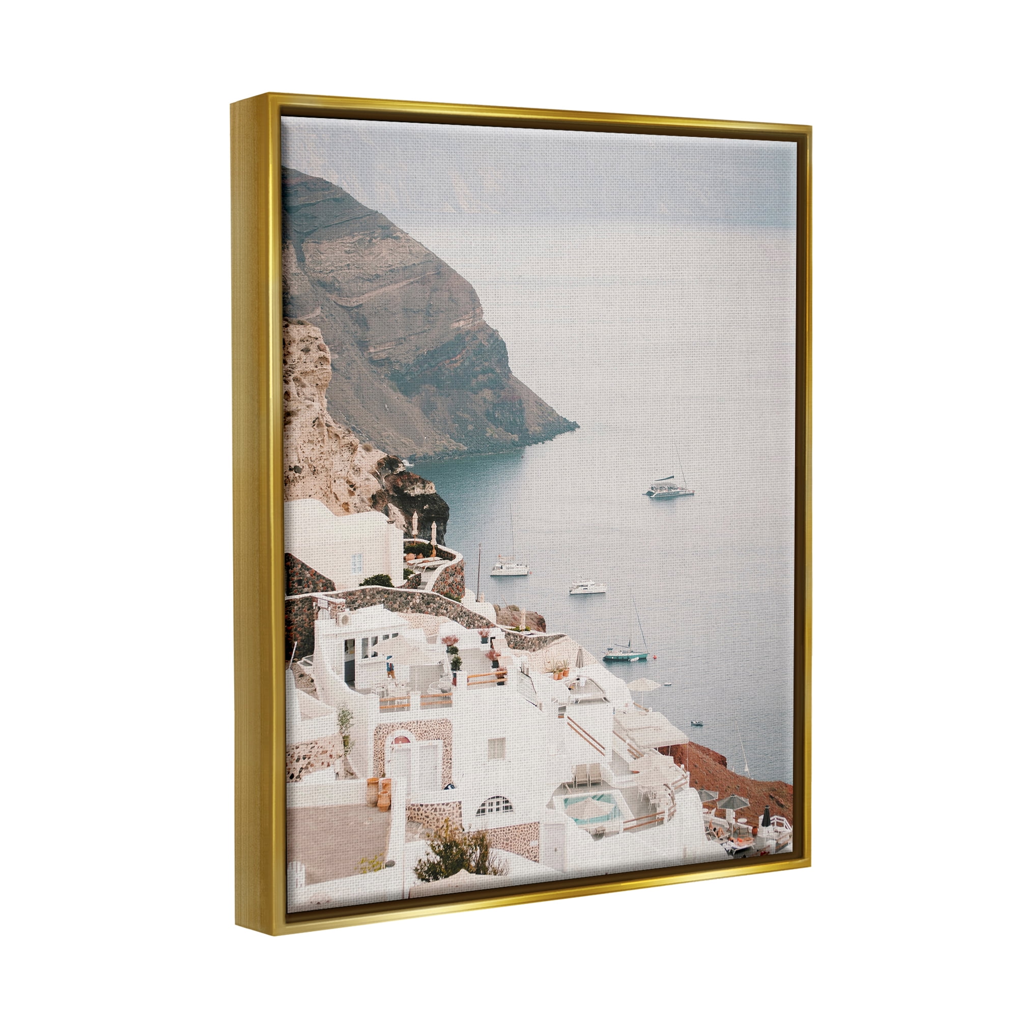 Stupell Industries Coastal Port Town Landscape Photography Gold Floater Framed Canvas Art Print Wall Art, 25 x 31