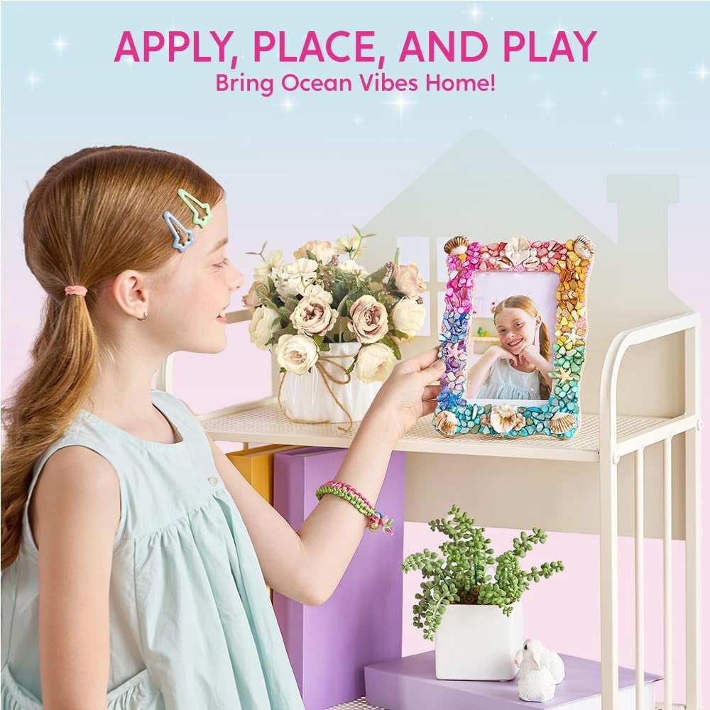 Klever Kits DIY Picture Frames Art Craft Kits for Kids, Make Your Own Mosaic Photo Frame Kit, Creative Gift for Girls Ages 6+