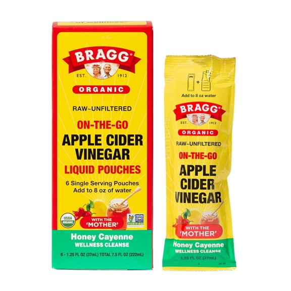 Bragg Organic Apple Cider Vinegar Honey Cayenne Pouches, 1.25 fl oz, 6 Pack