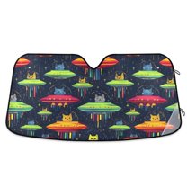 Yayeee Car Windshield Sun Shade Universal Fit Front Visor Protector, Colorful Space Cat