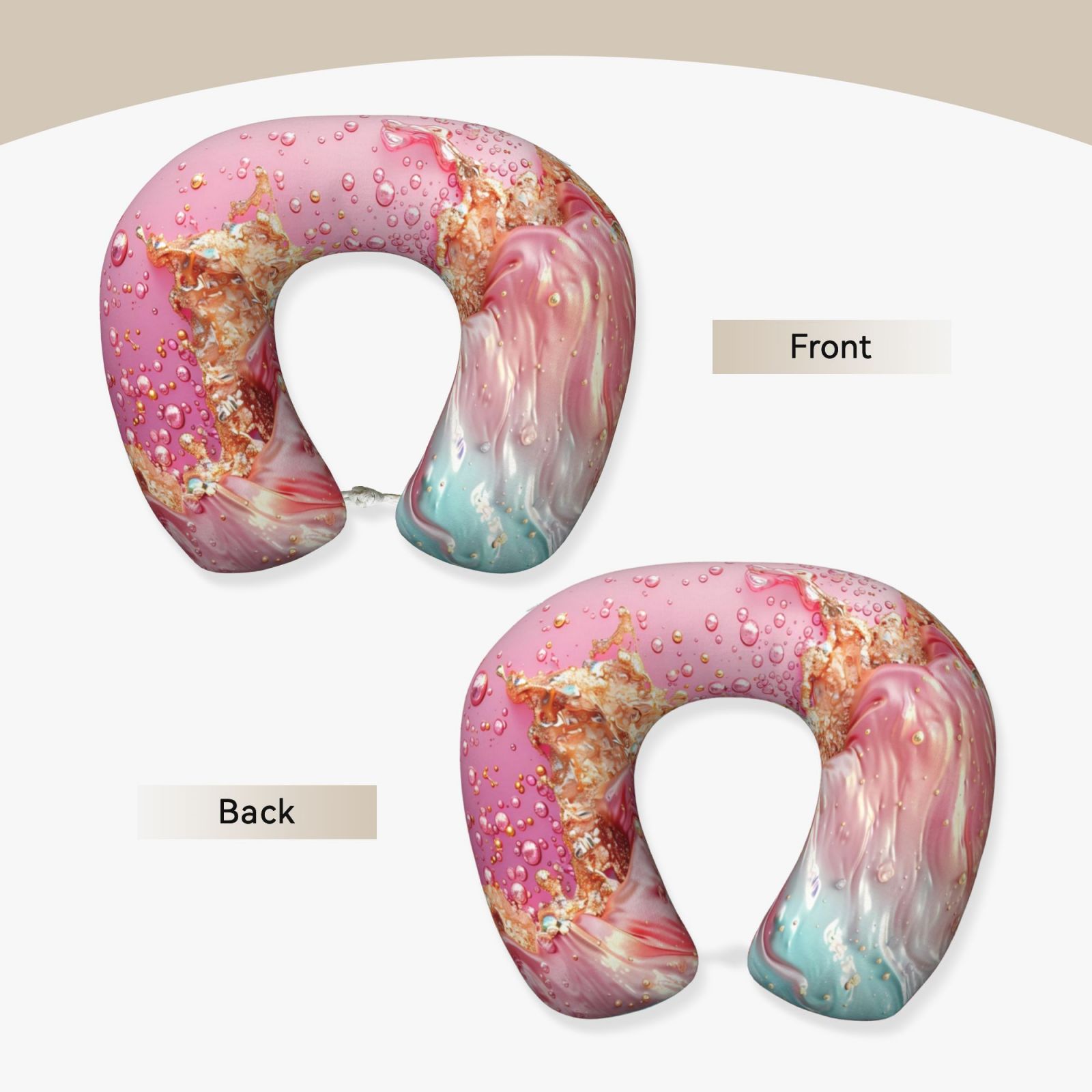 Xecao Abstract Pink Gold Splash Print Memory Foam Cervical Neck Pillow Versatile U-Shaped Pillows for Home,Office,Camping,Travelling,Soft Washable Cover