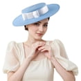 thumbnail image 2 of Hsqqdc Blue Wide Brim Church Hat with Bow, Elegant Derby Fascinator Hat, 2 of 7