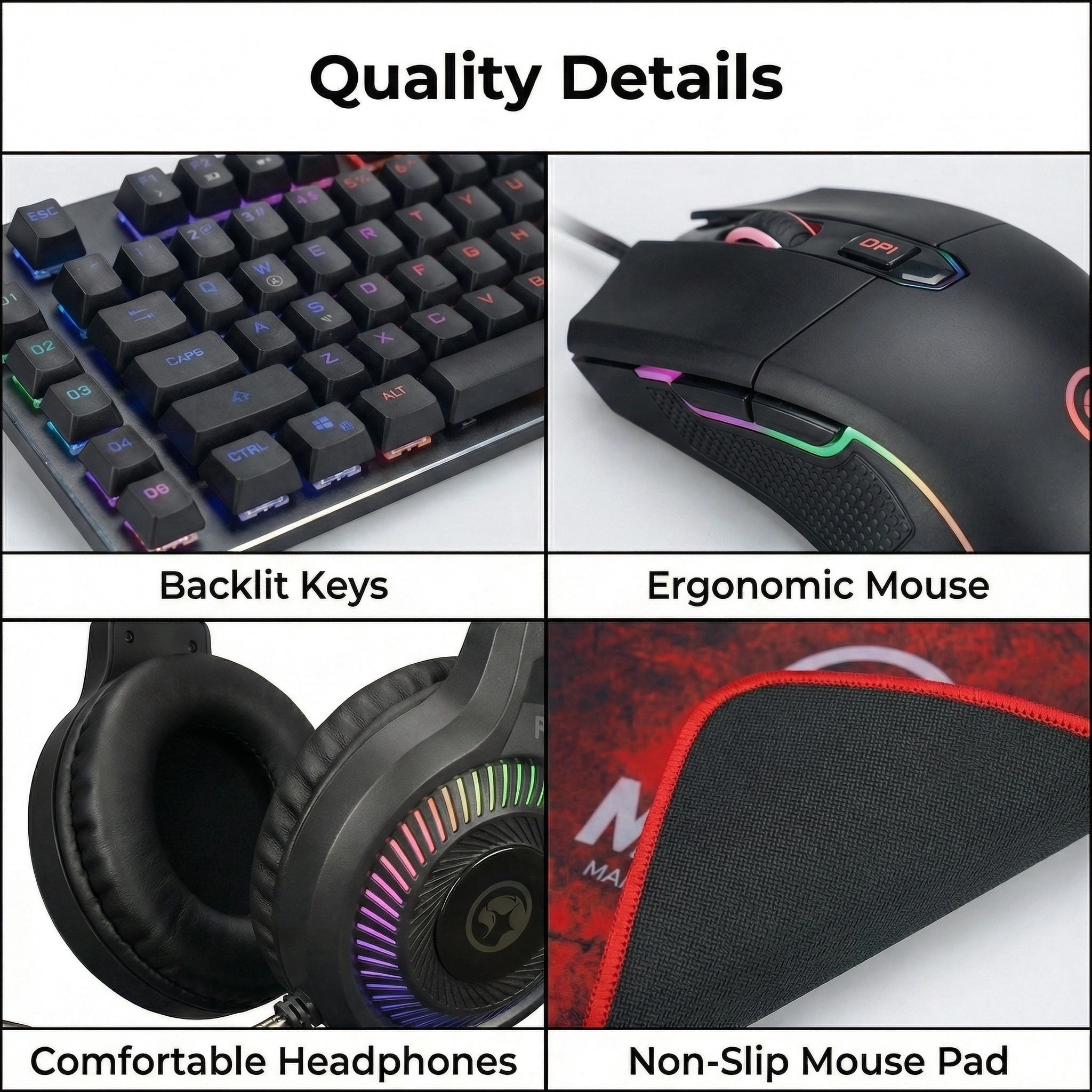 Wired Gaming keyboard, Gaming Mouse, Gaming Headphone  and Mousepad, Marvo RGB Backlit Keyboard Mouse Sets, for Windows PC Gamers Desktop Computer Laptop,Black