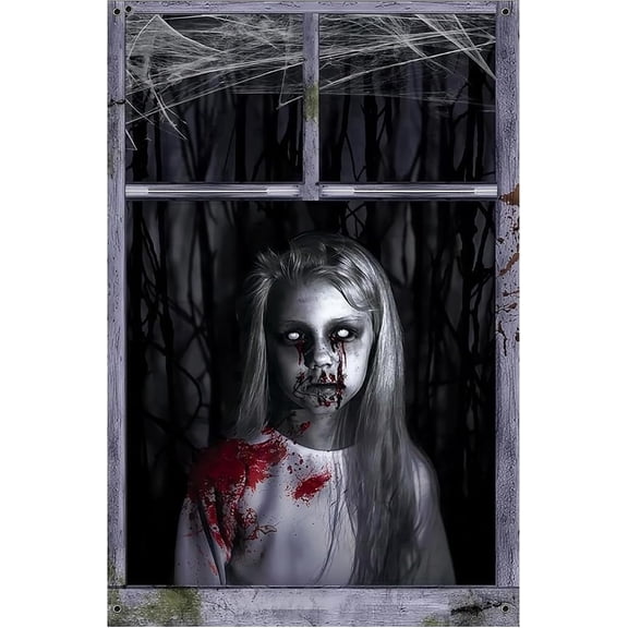 Halloween Window Decorations 2 Pack, Scary Ghost Window Decor 31.5 x 47.2 in, Waterproof Window Hanging Decoration for Indoor Outdoor Halloween Party Home Decor