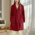 thumbnail image 5 of Rohuuque Women's Robes with Hood Thick Flannel Robe Long Hooded Bathrobe Plush Brushed Cotton Soft Cozy Sleepwear Night Dress Burgundy, 5 of 6