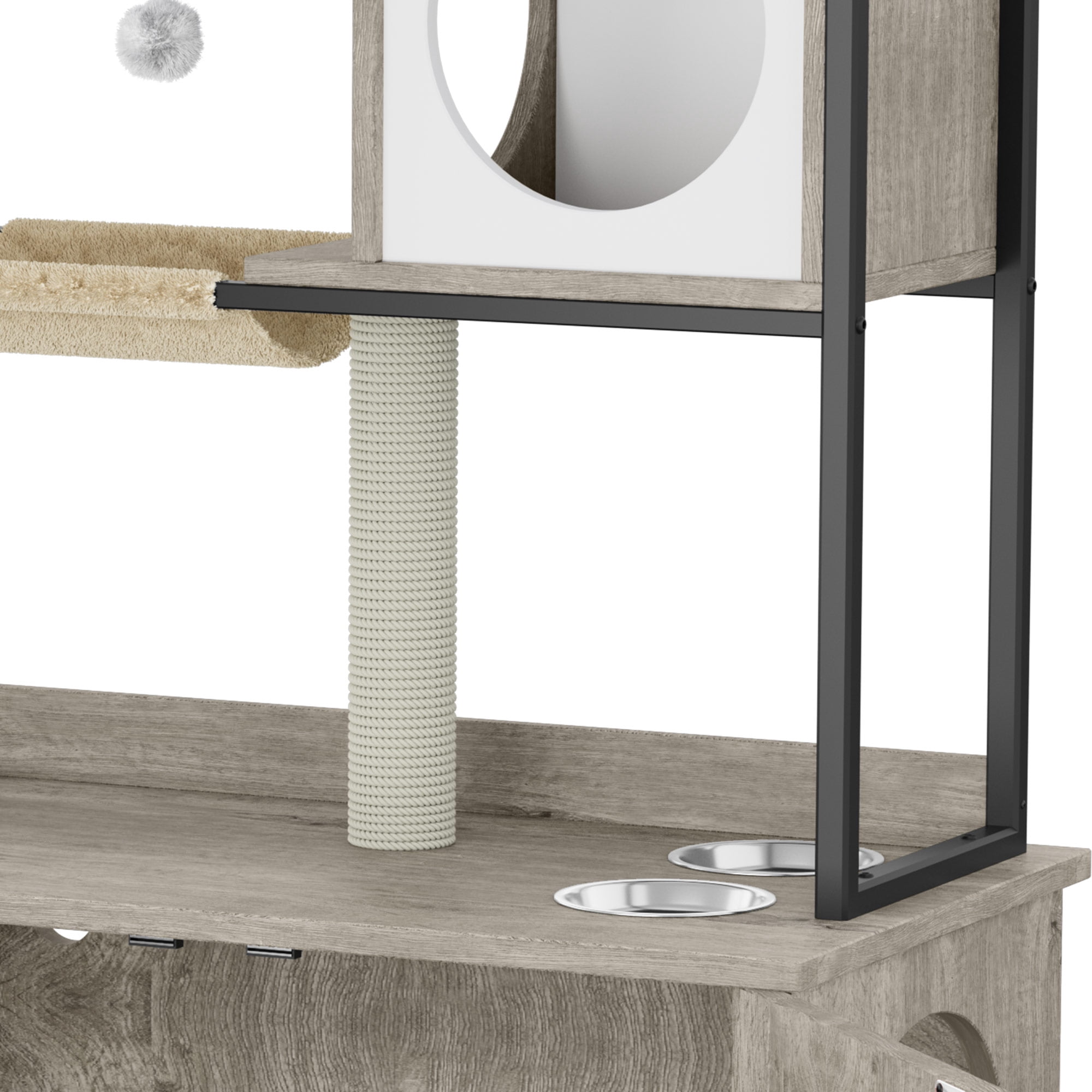 Uforic Cat Litter Box Enclosure, Large Indoor Hidden Wooden Cat Furniture with Shelves & USB & Type-C Outlets, Gray