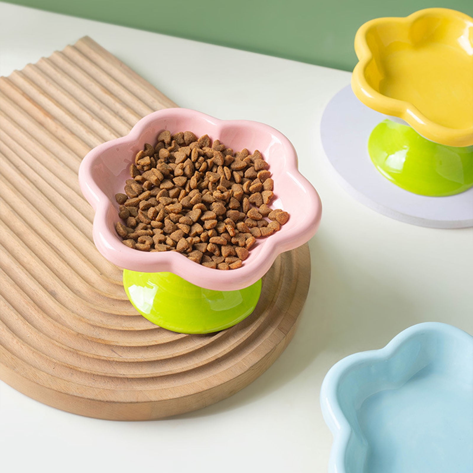 YIFAEUX Ceramic Raised Cat Bowls Flower Design Elevated Cat Food Water Bowl Small Cat Feeding Dish for Cats Small Dogs