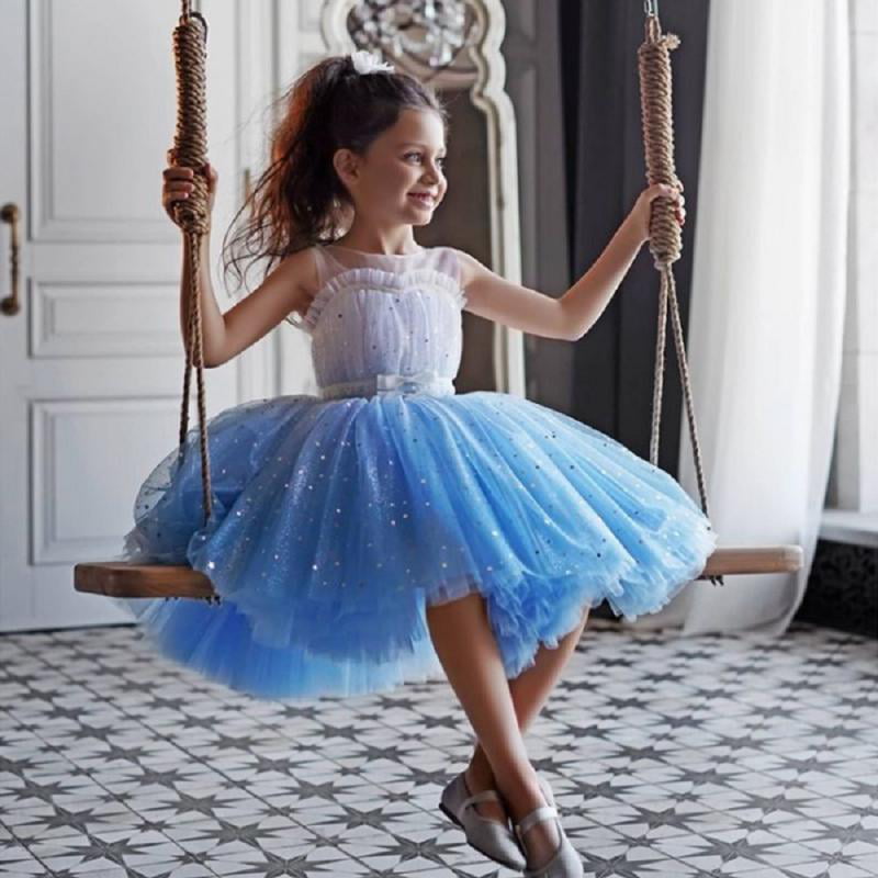 Girls Flower Lace Princess Dress Toddlers Flying Sleeve Party Summer Tutu Skirts 