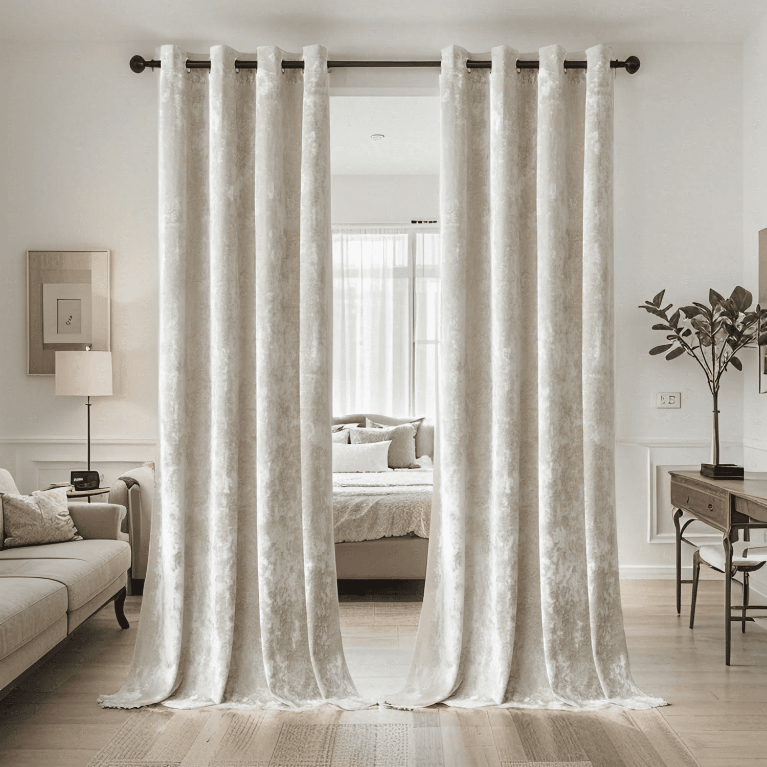 SMILETIME Crushed Velvet Curtains with Grommets Luxurious Thermal Insulated Soundproof Drapes for Door Curtains Soft and Durable Light-Filtering Window Treatments, 2 Panels